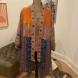 Johnny Was Bianca Silk Reversible Kimono Multi Print Embroidered